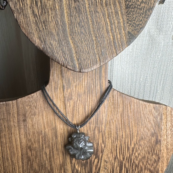 Silver Sheen Obsidian Goldfish Pendant Necklace on Black Rope - Picture 9 of 12